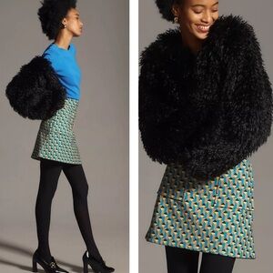 Anthropologie The Marisela Mini Skirt by Maeve Blue/Yellow/Black/Tan Retro SZ S